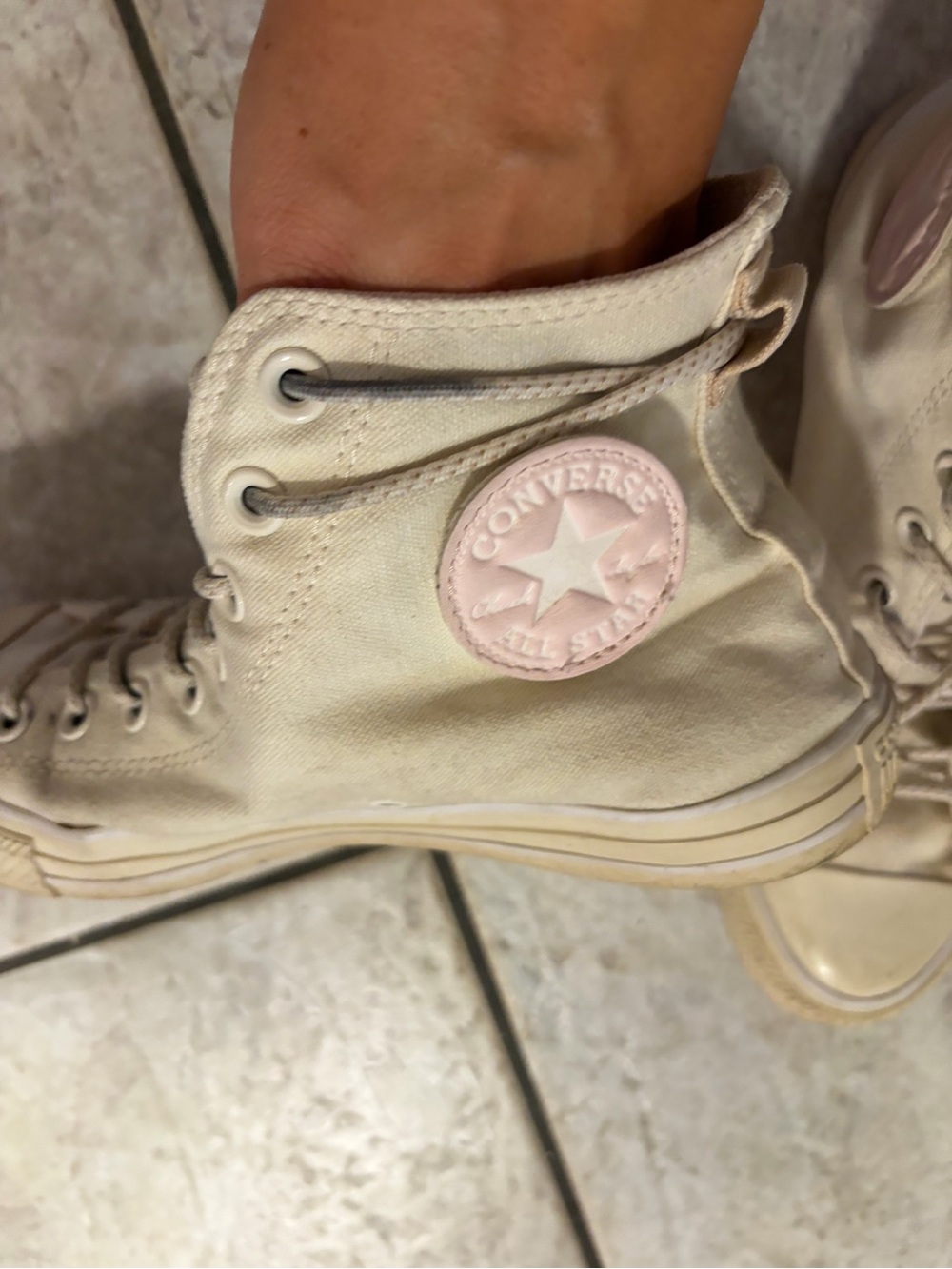 Converse off white/light pink Canvas High-Top Sneakers with Pink Patch